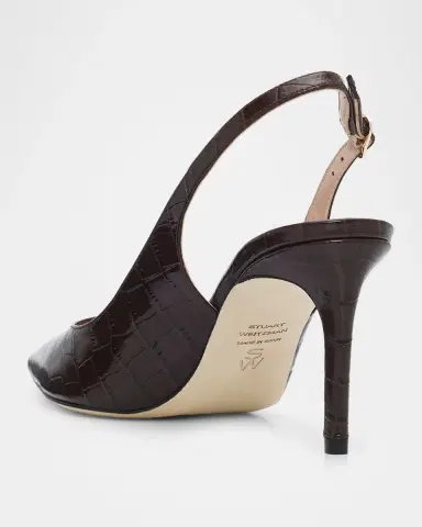 Stuart Weitzman 75mm Stuart Power Croc-Embossed Leather Slingback Pumps | Thumbnail 4