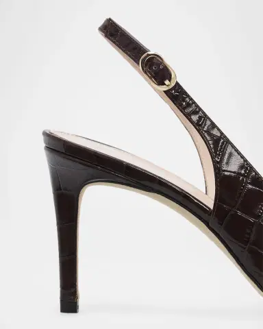 Stuart Weitzman 75mm Stuart Power Croc-Embossed Leather Slingback Pumps | Thumbnail 5