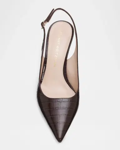 Stuart Weitzman 75mm Stuart Power Croc-Embossed Leather Slingback Pumps | Thumbnail 6