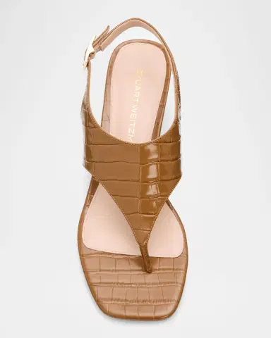 Stuart Weitzman 40mm Baby Babette Croc-Embossed Leather Thong Sandals | Thumbnail 11