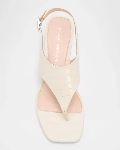 Stuart Weitzman 40mm Baby Babette Croc-Embossed Leather Thong Sandals | Thumbnail 5