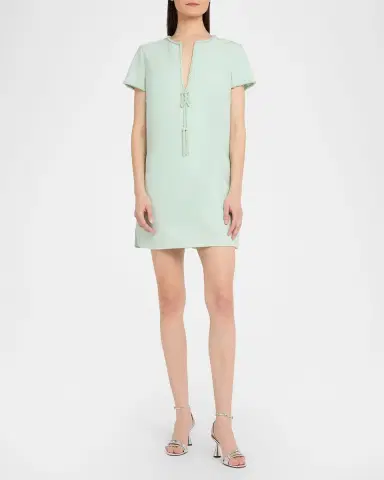 Oscar de la Renta Beaded Short-Sleeve Crepe Mini Dress | Thumbnail 2 Oscar de la Renta Beaded Short-Sleeve Crepe Mini Dress | Thumbnail 2