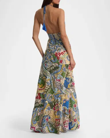 ALICE + OLIVIA Karolina Embroidered Halter Maxi Dress | Thumbnail 3