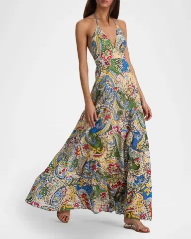 ALICE + OLIVIA Karolina Embroidered Halter Maxi Dress | Thumbnail 4