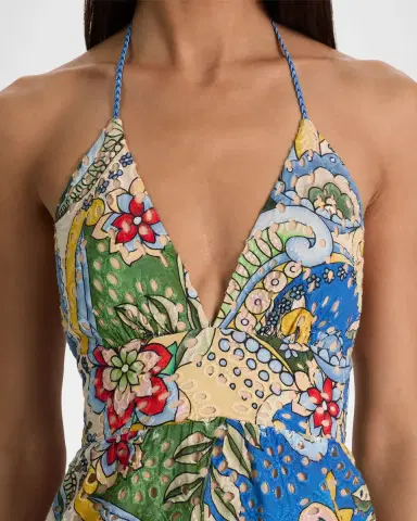 ALICE + OLIVIA Karolina Embroidered Halter Maxi Dress | Thumbnail 6