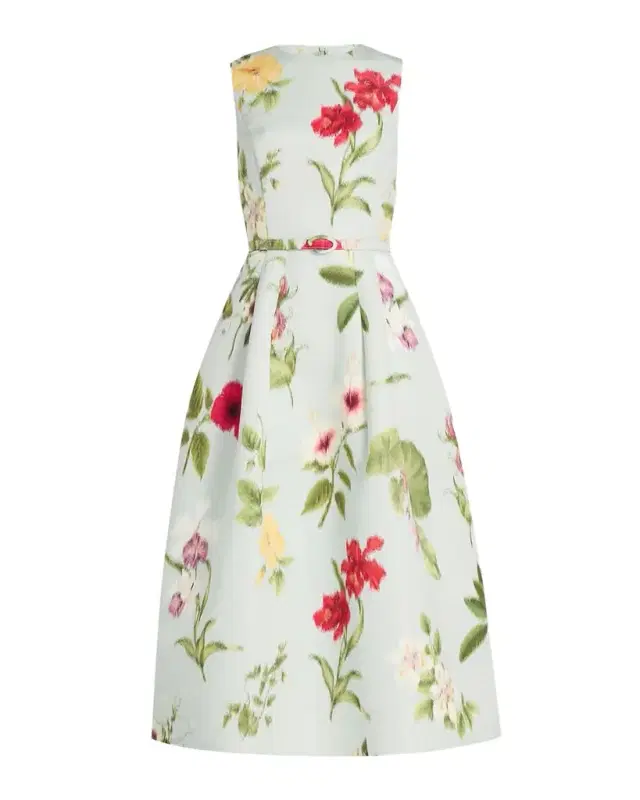 Chine Multi Floral-Print Belted Midi Dress
