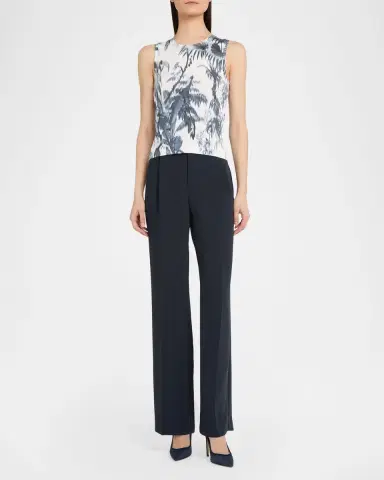 Oscar de la Renta Palm-Print Rib Sleeveless Sweater | Thumbnail 2