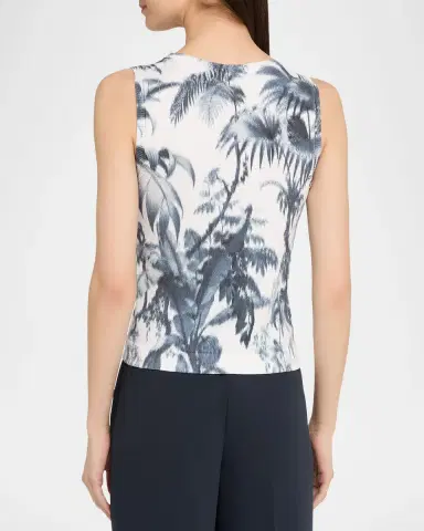 Oscar de la Renta Palm-Print Rib Sleeveless Sweater | Thumbnail 3