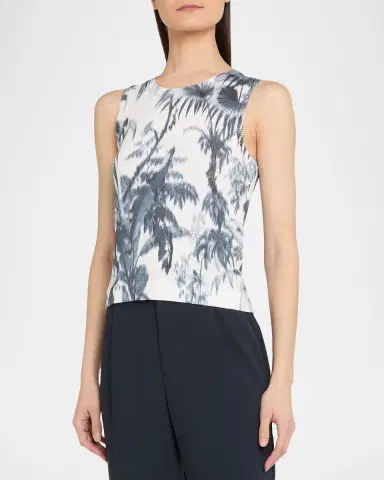 Oscar de la Renta Palm-Print Rib Sleeveless Sweater | Thumbnail 4