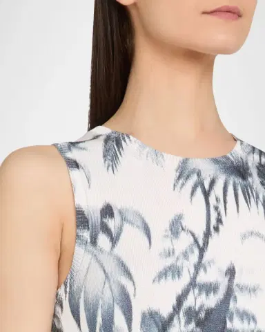 Oscar de la Renta Palm-Print Rib Sleeveless Sweater | Thumbnail 5