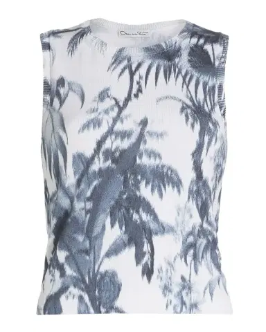 Oscar de la Renta Palm-Print Rib Sleeveless Sweater | Thumbnail 1