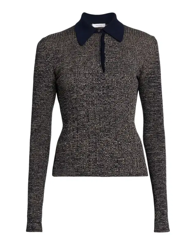 Ferragamo Linen Rib Long-Sleeve Polo Sweater