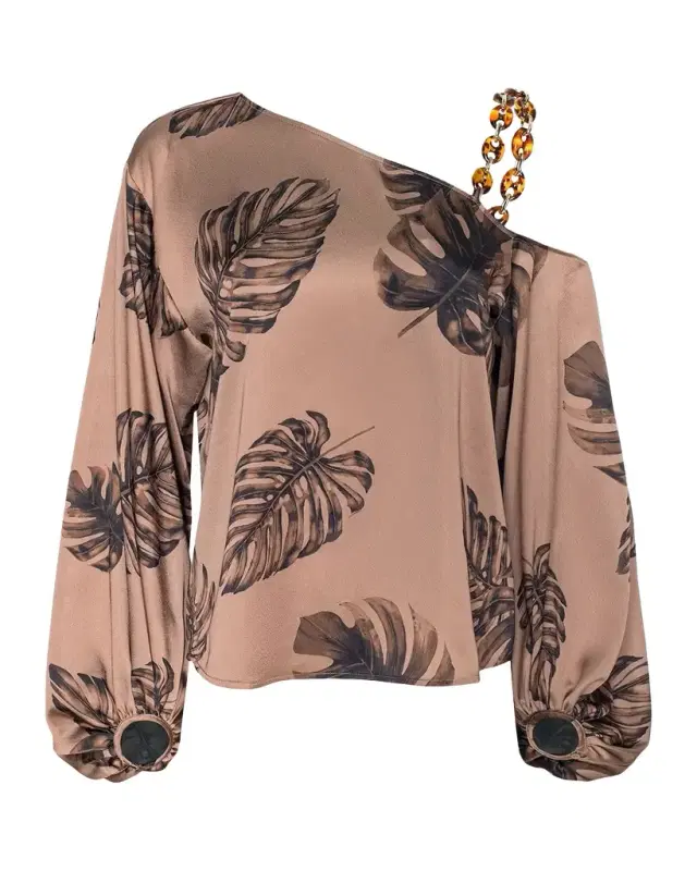 Asami Botanical-Print Satin Blouse