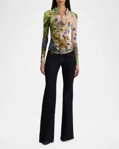 ALICE + OLIVIA Jade Mesh Button-Front Top | Thumbnail 2