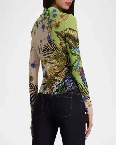 ALICE + OLIVIA Jade Mesh Button-Front Top | Thumbnail 3