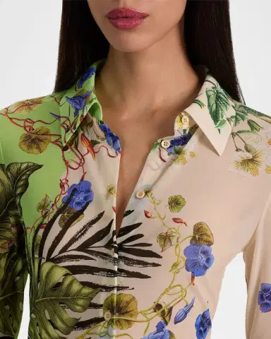 ALICE + OLIVIA Jade Mesh Button-Front Top | Thumbnail 5