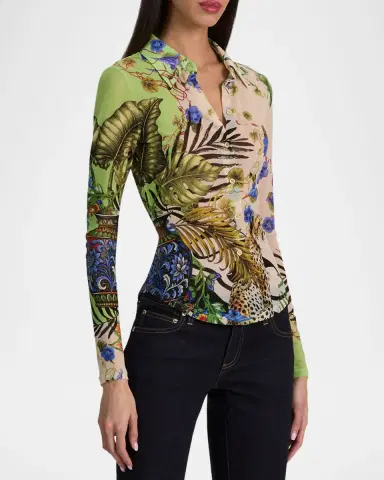 ALICE + OLIVIA Jade Mesh Button-Front Top | Thumbnail 6