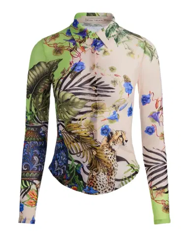 ALICE + OLIVIA Jade Mesh Button-Front Top | Thumbnail 1