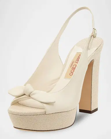 Jimmy Choo Riviera Ziva 120MM Leather & Canvas Platform Slingback Sandals | Thumbnail 2