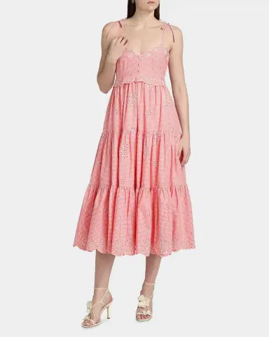 Cinq à Sept Darcey Gingham Eyelet Midi-Dress | Thumbnail 4 Cinq à Sept Darcey Gingham Eyelet Midi-Dress | Thumbnail 4