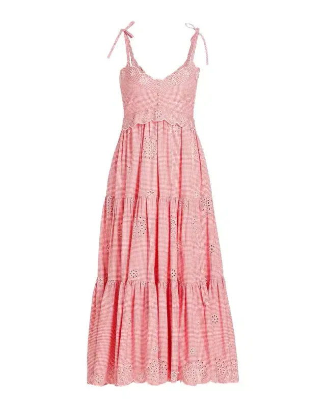 Darcey Gingham Eyelet Midi-Dress