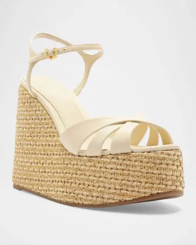 Schutz 120mm Keefa Leather and Raffia Platform Sandals | Thumbnail 2
