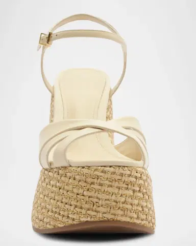 Schutz 120mm Keefa Leather and Raffia Platform Sandals | Thumbnail 3