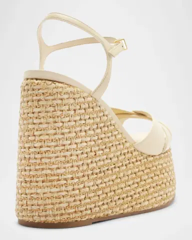 Schutz 120mm Keefa Leather and Raffia Platform Sandals | Thumbnail 4