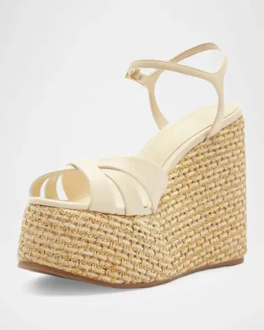 Schutz 120mm Keefa Leather and Raffia Platform Sandals | Thumbnail 8