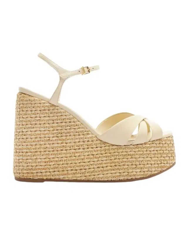 Schutz 120mm Keefa Leather and Raffia Platform Sandals