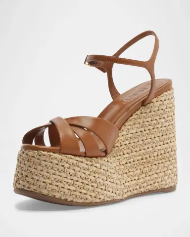 Schutz Keefa 120MM Leather-Raffia Wedge Sandals | Thumbnail 2