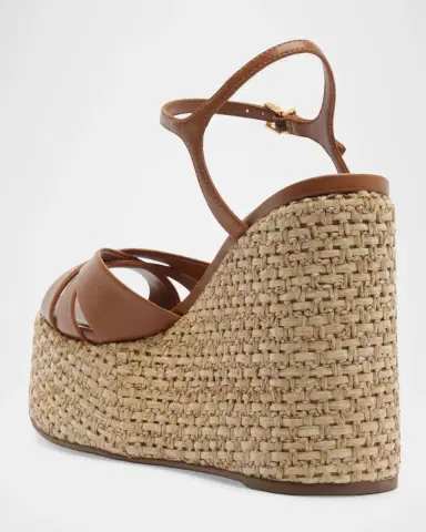 Schutz Keefa 120MM Leather-Raffia Wedge Sandals | Thumbnail 3