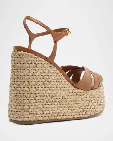 Schutz Keefa 120MM Leather-Raffia Wedge Sandals | Thumbnail 4