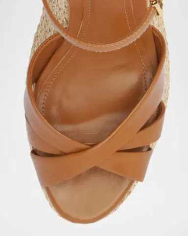 Schutz Keefa 120MM Leather-Raffia Wedge Sandals | Thumbnail 5