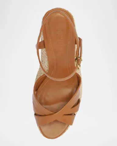 Schutz Keefa 120MM Leather-Raffia Wedge Sandals | Thumbnail 6