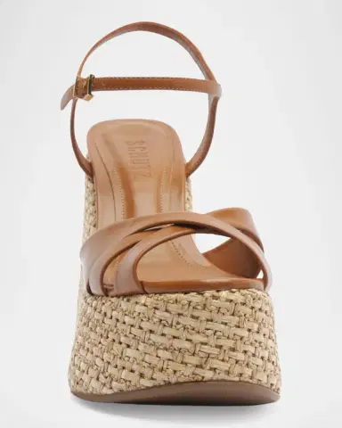 Schutz Keefa 120MM Leather-Raffia Wedge Sandals | Thumbnail 8