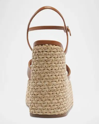 Schutz Keefa 120MM Leather-Raffia Wedge Sandals | Thumbnail 9