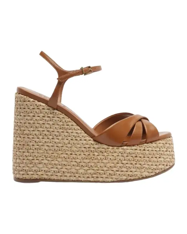 Schutz Keefa 120MM Leather-Raffia Wedge Sandals