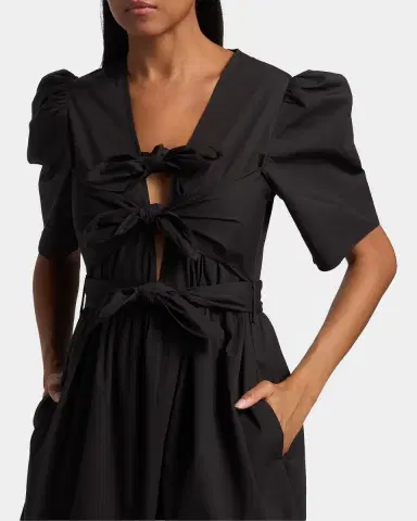 Ganni Tie-Waist Stretch-Cotton A-Line Minidress | Thumbnail 5 Ganni Tie-Waist Stretch-Cotton A-Line Minidress | Thumbnail 5