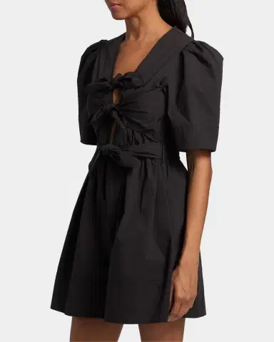 Ganni Tie-Waist Stretch-Cotton A-Line Minidress | Thumbnail 7 Ganni Tie-Waist Stretch-Cotton A-Line Minidress | Thumbnail 7