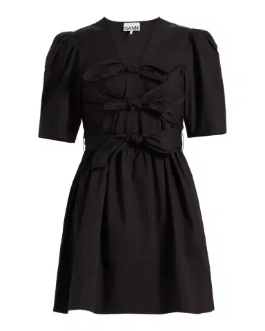 Ganni Tie-Waist Stretch-Cotton A-Line Minidress | Thumbnail 1 Ganni Tie-Waist Stretch-Cotton A-Line Minidress | Thumbnail 1