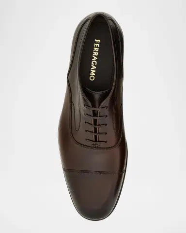 Ferragamo Men's Trinity Leather Cap-Toe Derby Shoes | Thumbnail 2 Ferragamo Men's Trinity Leather Cap-Toe Derby Shoes | Thumbnail 2