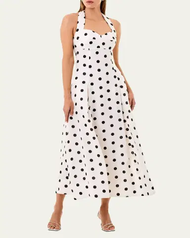 NICHOLAS Seraphina Pleated Polka Dot Halter Midi Dress | Thumbnail 2 NICHOLAS Seraphina Pleated Polka Dot Halter Midi Dress | Thumbnail 2