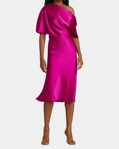 Amsale Draped Satin One-Shoulder Midi Dress | Thumbnail 2 Amsale Draped Satin One-Shoulder Midi Dress | Thumbnail 2