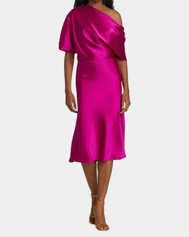 Amsale Draped Satin One-Shoulder Midi Dress | Thumbnail 4 Amsale Draped Satin One-Shoulder Midi Dress | Thumbnail 4