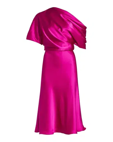 Amsale Draped Satin One-Shoulder Midi Dress | Thumbnail 1 Amsale Draped Satin One-Shoulder Midi Dress | Thumbnail 1