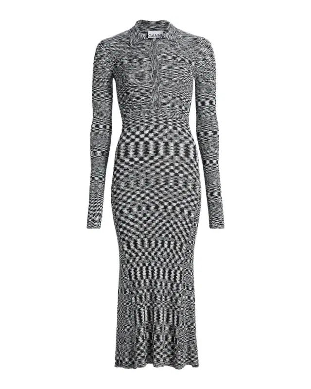 Ganni Space-Dyed Knit Sheath Midi-Dress