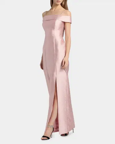 Kay Unger New York Edith Jacquard Off-The-Shoulder Column Gown | Thumbnail 2