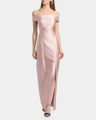 Kay Unger New York Edith Jacquard Off-The-Shoulder Column Gown | Thumbnail 4
