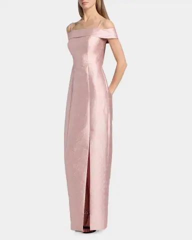 Kay Unger New York Edith Jacquard Off-The-Shoulder Column Gown | Thumbnail 7
